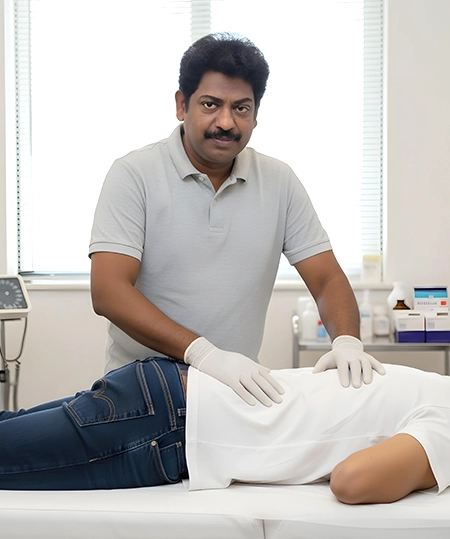 Dr. Bala performing manual therapy